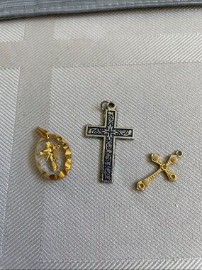Mixed Cross Charm Trio - Gold & Silver Style Accents - vintage